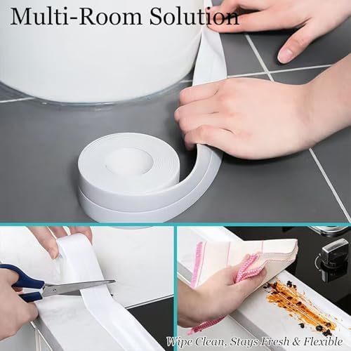 Seal Tape,Waterproof Self-Adhesive Seal Tape,Caulking Sealing Tape for Bathroom, Kitchen,Countertop,Toilet & Bathtub,1.5" x 10.5Ft (2pcs)
