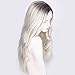 AISI QUEENS Platinum Blonde Wig Synthetic Long Curly Wavy Wig 28 inch Middle Parting Wig Ombre Color Wig for Women Daily Party Full Wigs