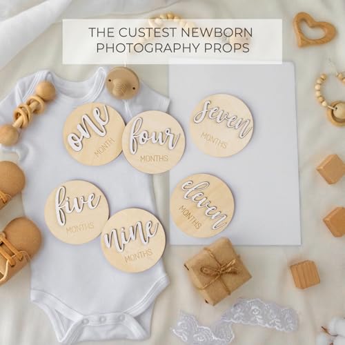 Image of Milestone Wooden Circles for Monthly Baby: Newborn Age Milestone Signs Cards for Hospital - Month Markers Discs for New Boys and Girls
