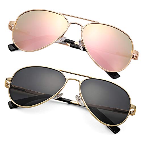 Polarized Aviator Sunglasses for Men Women, 100% UV Protection Classic Shades with Spring Hinge
