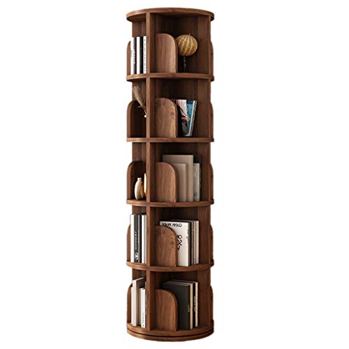 Estantería giratoria para niños de altura ajustable con rotación de 360°, estante de almacenamiento multicapa para pared de esquina, acabado de nogal, 39 x 162 cm