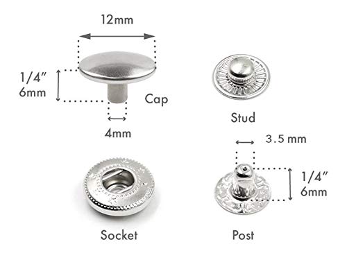 Craftmemore 50 Sets Multi-Size Gun Metal Black Snap Buttons S-Spring Socket Popper Fasteners For Jacket Bag Closures #633 Vt5 (12Mm (0.47")) #TOP1