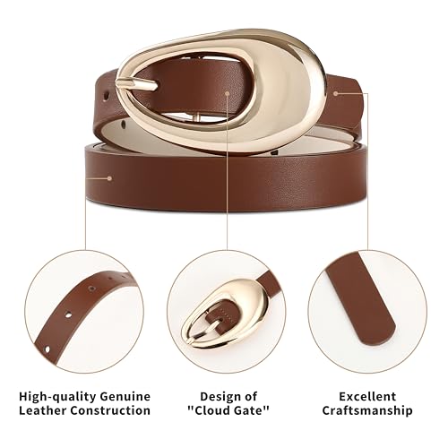 Genuine Leather Belt for Women Brown Leather With Smooth Oval Gold Metal Buckle Luxury Casual Fashion Belts4