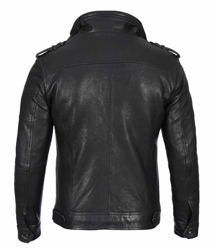 Image of Blingsoul Stylish Black & Brown Cafe Racer Leather Jacket For Men - Real Lambskin Leather Motorcycle Jacket Mens