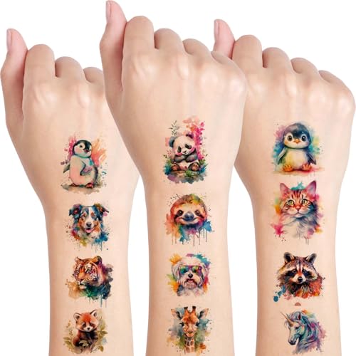 Qpout 10 hojas de tatuajes temporales de animales para niños, pegatinas de animales lindos para fiestas de cumpleaños, carnaval y recompensas en el aula para niños y niñas