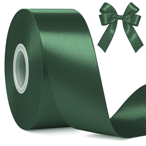 Fullive Ribbon for Gift Wrapping, 1 1/2 Inch 30 Yards Dark Green Ribbon, Polyester Ribbons for Flower Bouquet for St. Patrick's Day Christmas Decorations DIY Bows Wrapping Bouquet Floral Arrangements