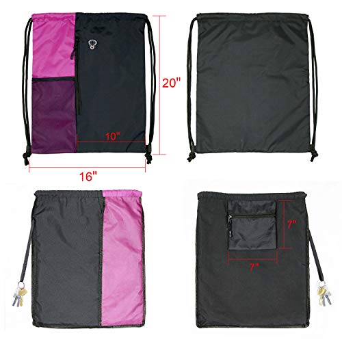 Image of BeeGreen Sports Bag Drawstring Backpack With Water Bottle Pocket &Front Zippered Pocket Large String Bag Pack For Men Women