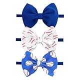 YanJie Baby Girls Headbands bows Baseball Sports Printed Wide Headbands Blue Softball Wide Hairband Baseball Game Day Sports Hair Accessories Gift