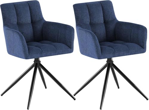 CLP Esszimmerstühle 2er Set, Sessel Jonah drehbar mit Armlehnen, modern Drehstuhl mit Stoff für Wohnzimmer 150 kg belastbar, Farbe:dunkelblau