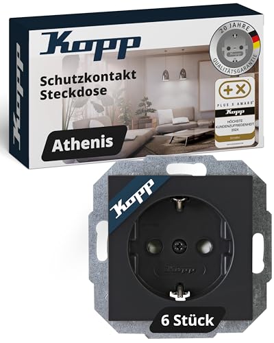 Kopp ATHENIS Schutzkontaktsteckdose in Anthrazit - 6 Stück - 1-fach Einbausteckdose mit erhöhtem Berührungsschutz - IP20 Unterputz-Steckdose mit Schutzkontakt - Steckdosen-Unterputz 16A / 250V~