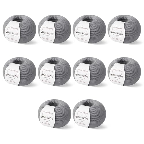 Cashmere and Extra-fine Merino Wool Luxurious Yarns for Hand Knitting and Crocheting, Made in Italy, 10 skeins (Grey - 5513, 10)