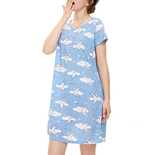 Zando Nightgowns For Women Cotton Short Sleeve Night Gown For Ladies Cartoon Pajamas For Women Women's Nightgowns & Sleepshirts Nursing Nightgown Maternity Pajamas Sleep Shirts Blue Moon X-Large #TOP5