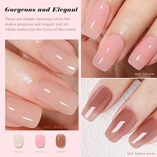 Opuiu Jelly Nude Neutral Gel Nail Polish Set, 10 Pcs Sheer Transparent Gel Polish Kit Natural Clear Beige Soft Light Pink Pale Peach Translucent Amber Brown Colors For Manicure, Soak Off Uv Nail Vanish Gel Salon Quality Home Diy Nail Art Design Gifts For Girls. #TOP1