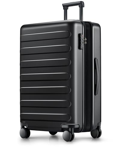NINETYGO Large Checked Luggage 28 Inch, Checking In Luggage with Smooth Spinner Wheels, Expandable, Hard Shell PC Suitcase, Lightweight Travel Luggage, TSA Approved (Black, Rhine Max)