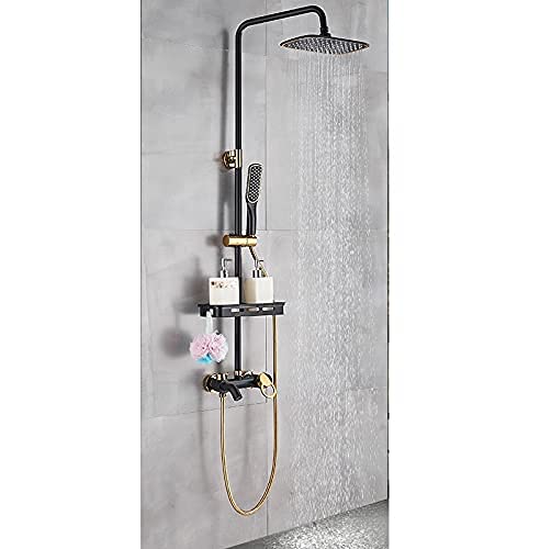Système de douche or et noir mat TY avec étagère au design luxueux pour salle de bain