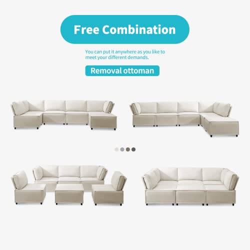 Cecer U Shaped Modular Sectional Sofa, L Shaped Convertible Couch Sofa, Queen Sleeper Sofa, Variable Modular Oversized Couches For Living Room, Beige #TOP1