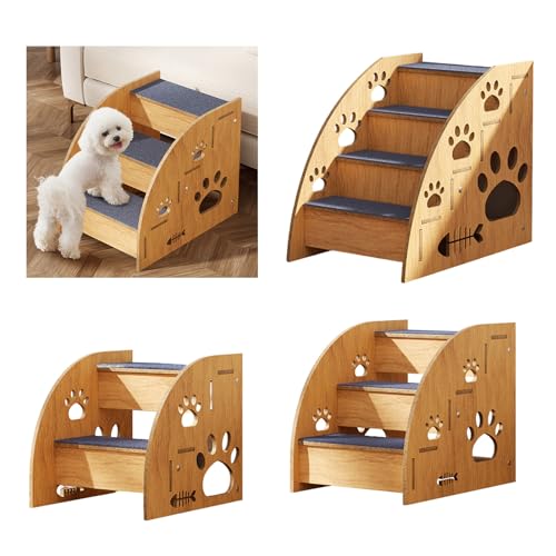 Stabile Haustiertreppe aus Holz, Stufentreppe mit Teppichoberflächen für kleine und ältere Hunderassen, leicht zu erreichende Stufen zu hoher Couch und Bett, leicht zu erklimmen-2