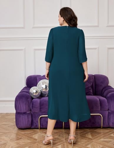 Image of Hanna Nikole Womens Plus Size Chiffon Cocktail Dress Ruffle 3 /4 Sleeve Wedding Guest Party Dresses with High Low Hem