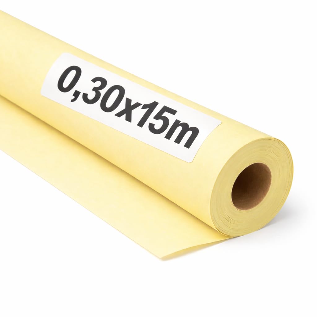 OFITURIA Kraftpapier Gelb Pastell – Rolle 0,60 × 15 m – 3 Rollen – Geschenkpapier Und Verpackungspapier – Bastelpapier Für DIY, Dekoration Und Schnittmuster – Reißfest Und Leicht Zuschneidbar