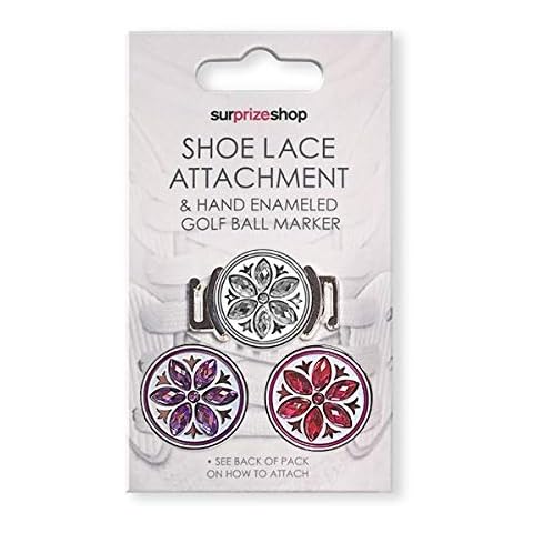 Surprizeshop Shoe Lace Attachment and 3 Hand Enameled Crystal Golf Ball Markers Cover