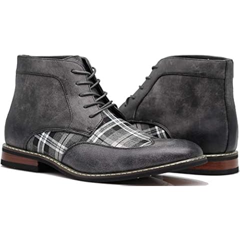 Titan04 Men Spectator Tweed Plaid Two Tone Chukka Ankle Wingtips Oxfords Dress Boots Perforated Lace Up Dress Shoes grey Size: 9.5 Cover