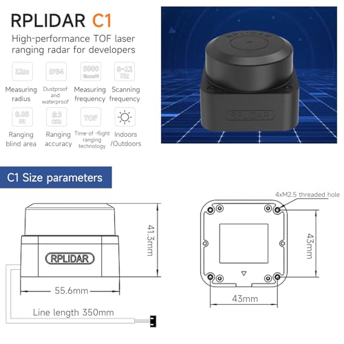 Image of Yahboom Silan Lidar Sensor ROS Robot TOF Range Navigation 3D Scanner Laser Measurement Tool RPLIDAR A1 C1 (RPLIDAR C1)