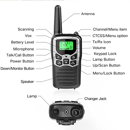 Image of Walkie Talkies with 22 FRS Channels, MOICO Walkie Talkies for Adults with LED Flashlight VOX Scan LCD Display, Long Range Family, Radios for Hiking Camping Trip (Silver, 4 Pack)