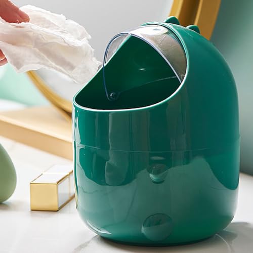 Image of Tissting Mini Trash Can with Lid, 20 x 16cm /16 x 12cm Cute Countertop Bin Plastic Garbage Container for Office Table Desk Home Vanity Kitchen Bedroom(20x16cm Green)