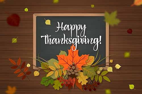 Jadsukot Happy Thanksgiving Fall 7x5ft Backdrop Banner Thanksgiving Pumpkin Backdrop Autumn Maple Leaves Outdoor Indoor Party Retro Wooden Board Decorations Baby Shower Banner Decor by Jadsukot - Used condition - Image 2