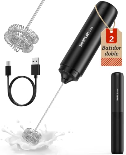 SIMPLETASTE Espumador de Leche Portátil Eléctrico, Mezclador de Bebidas con Batidor de Acero Inoxidable, Recargable USB-C, Bajo Ruido. Ideal para Capuchino, Bulletproof Coffee, Latte