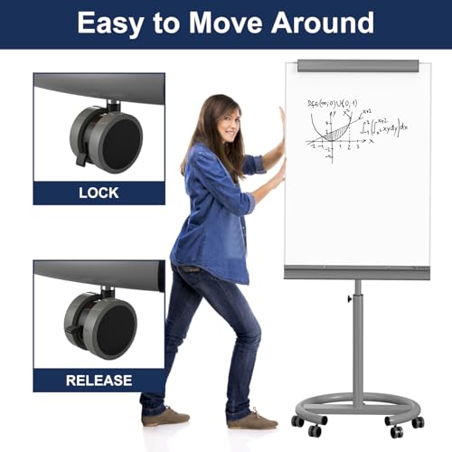 Image of TSJ OFFICE Rolling Whiteboard Standing - 40 x 26 Inches Mobile White Board