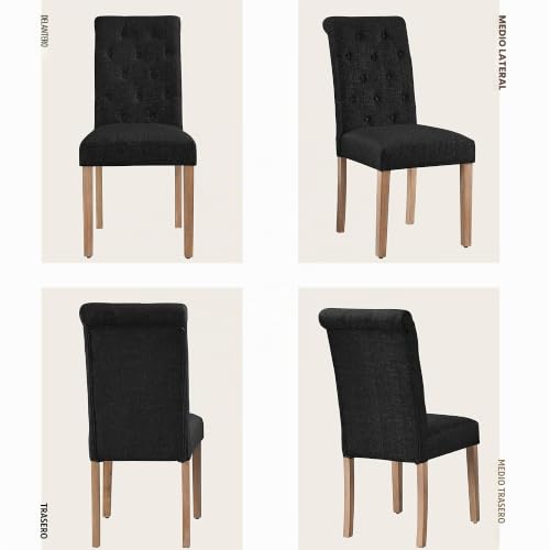 Miniatura 3 de Yaheetech Set De 4 Piezas Silla De Comedor Silla Con Patas De Madera Tapizada Silla Para Cocina Silla De Salón Negro