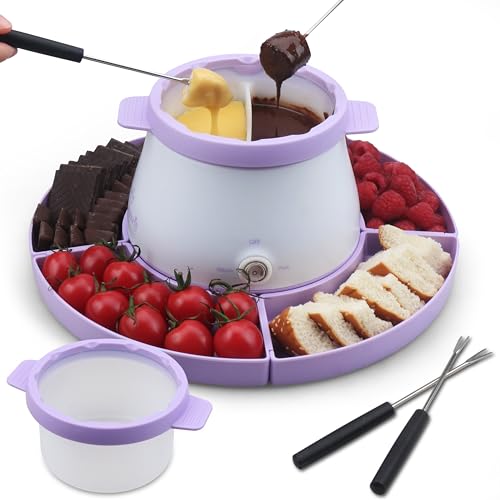 Party Desserts Electric Fondue Pot Set With 2 Pots, Melting Chocolate Warmer For Dipping, Candy & Chocolate Melting Pot, Fondue Pot Electric Set, Fondue Forks Included, 2.5 Cups, Lavender