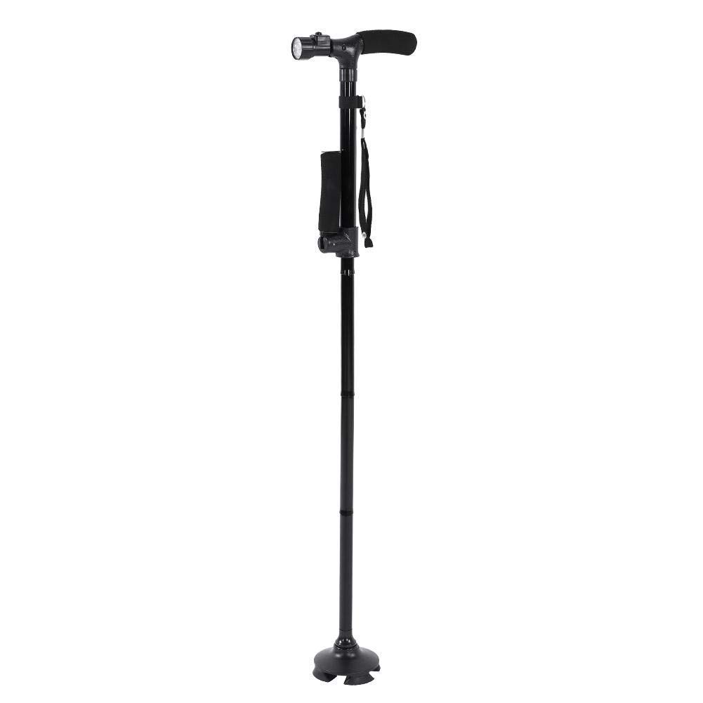 MRKU Bastón Ajustable para Caminar, bastón con luz LED y Base de 4 Puntas, bastón portátil liviano para Hombres