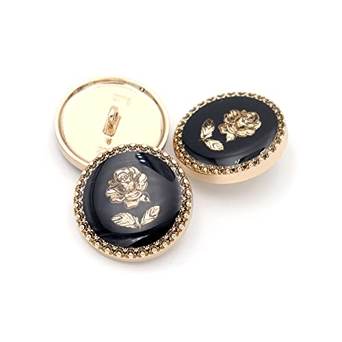 5Pcs Metal Rhinestone Botton Round Shape Button for Sewing DIY Crafts Jewelry Making(Black Rose,18mm)