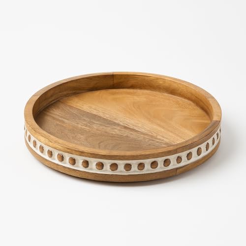 Image of Premium Round Wooden Tray for Table Decor & Serving | Mango Wood Coffee & Snack Tray for Dining & Living Room, Decorative Round Platter for Home 12 inches