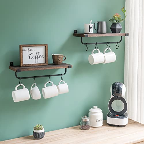 Mkono Mug Holder Wall Mounted Coffee Mug Rack Set of 2 Rustic Floating Shelf ...