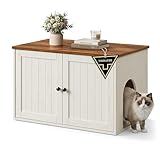 SONGMICS HOME Meuble Litière Chat, Assemblage Ultra-rapide sans Outils Toolless, Cache-litière pour Chats, Porte à Ouverture par Pression, Maison de Toilettes, Blanc Rustique et Marron Miel PCL233WJ05