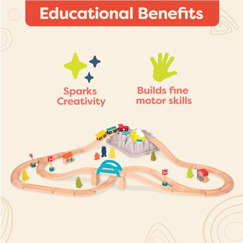 image for B. toys – Wood & Wheels Train Set– 47 Pieces – Tracks & Accessor