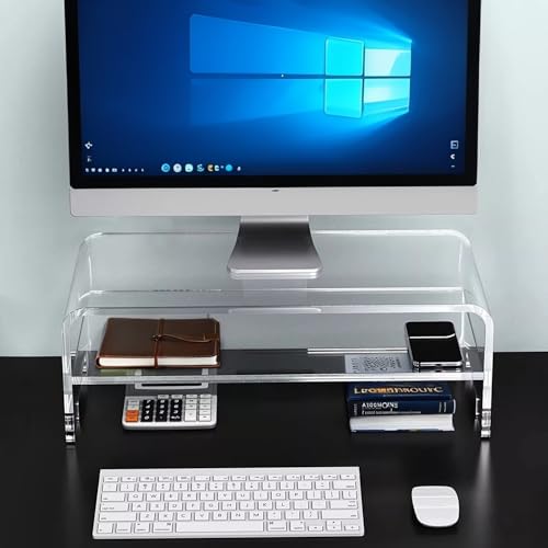 Acrylic Monitor Stand, 2 Tier Computer Monitor Stand Riser，20 inch Acrylic Computer Monitor Stand Riser for iMac, PC, Desktop, Laptop, TV Screen with Extra Storage Space Home Office by Generic - Image 4