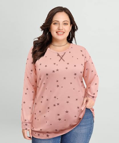 Image of CARCOS Plus Size Tops for Women Color Block Flower /Striped /Camo Crew Neck Long Sleeve Tee Shirt