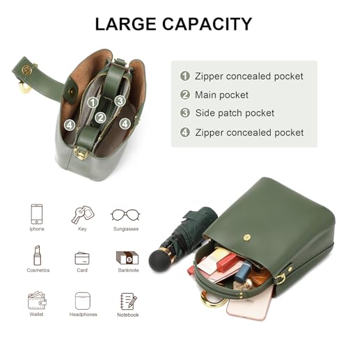 Leather Crossbody Bucket Bag Shoulder Bags for Women Purses Handbags Adjustable Strap Designer Bags ﻿3