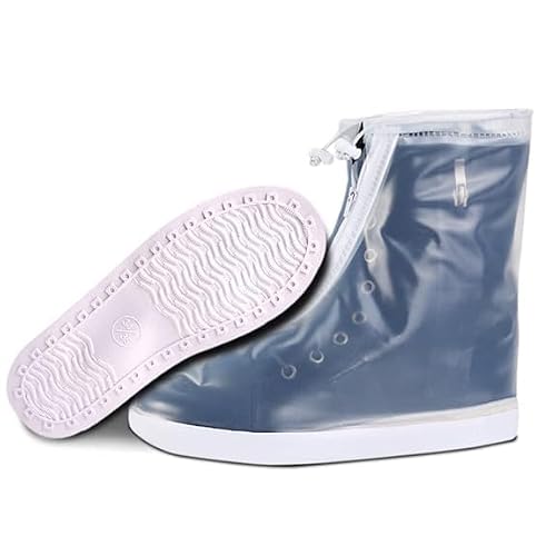 TG enterprise Waterproof Reusable Shoe Covers – Anti-Slip Silicone Rain & Snow Protector for Shoes, Durable & Elastic Overshoes for Men, Women & Kids – Outdoor Boot Covers for Walking, Cycling & Travel (White, UK Footwear Size System, Adult, Men, Alpha, Wide, Large)