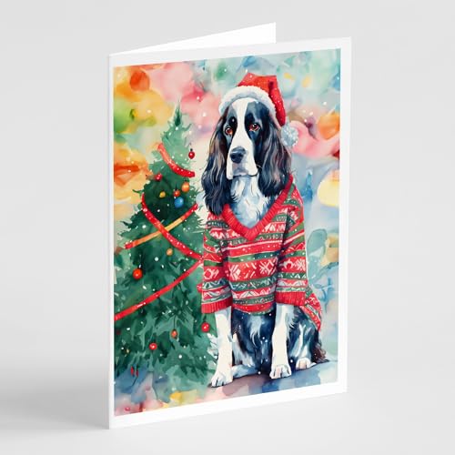 Caroline's Treasures DAC3457GCA7P English Springer Spaniel Christmas Greeting Cards Pack of 8 Blank Cards with Envelopes Whimsical A7 Size 5x7 Blank Note Cards