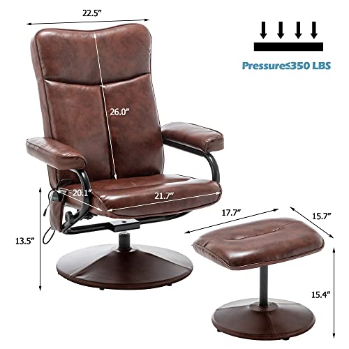 Mellcom Recliner Chair With Ottoman, Office Lounge Chair With Vibration Massage, Swivel Lounge Armchair For Living Room Bedroom, Remote Control, Side Pocket, Brown #TOP2