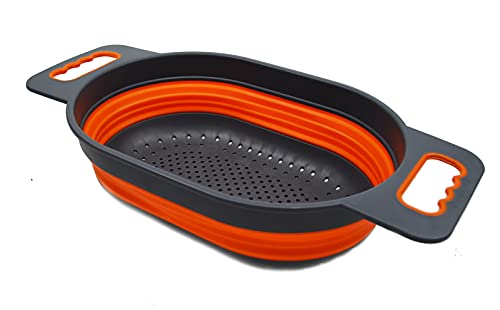 SAMMART Over The Sink Oval Colander (Grey/Orange, 1)