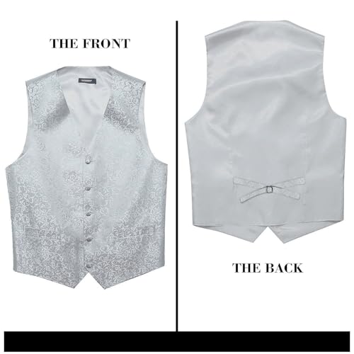 Image of HISDERN Mens Vest Tie Set 3PC Formal Waistcoat Paisley Floral Jacquard Necktie Pocket Square Suit Vests Wedding Party