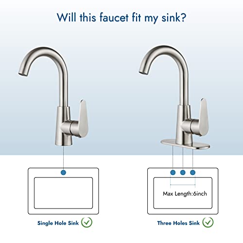 Cinwiny Bar Sink Faucet Single Hole 1 Handle Bathroom Faucet Brushed Nickel Small Rv Campers Tap Faucet Deck Mounted Long Neck Sus304 Kitchen Vanity Faucet With Deck Plate And Pop Up Drain #TOP2