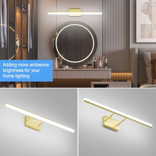 Image of Aipsun 31.5inch Brushed Brass Bathroom Vanity Light Fixtures Modern LED Light Fixtures Gold Vanity Lighing for Bathroom Wall Fixtures 5500K