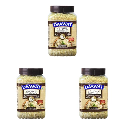 Image of Daawat Brown, Cooks in 15-minute, Full Bran Intact, Fibre-Rich Basmati Rice Jar, 1 Kg (Pack of 3)